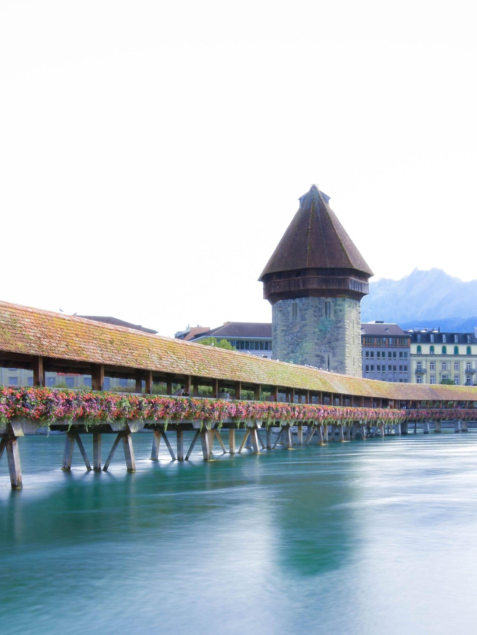 The Chapel Bridge and Water Tower over the Reuss in Lucerne