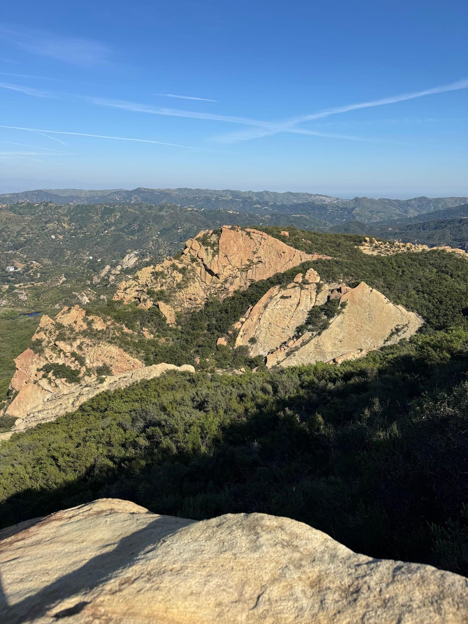 Ridges and valleys in the Santa Monica Mountains under a clear blue sky