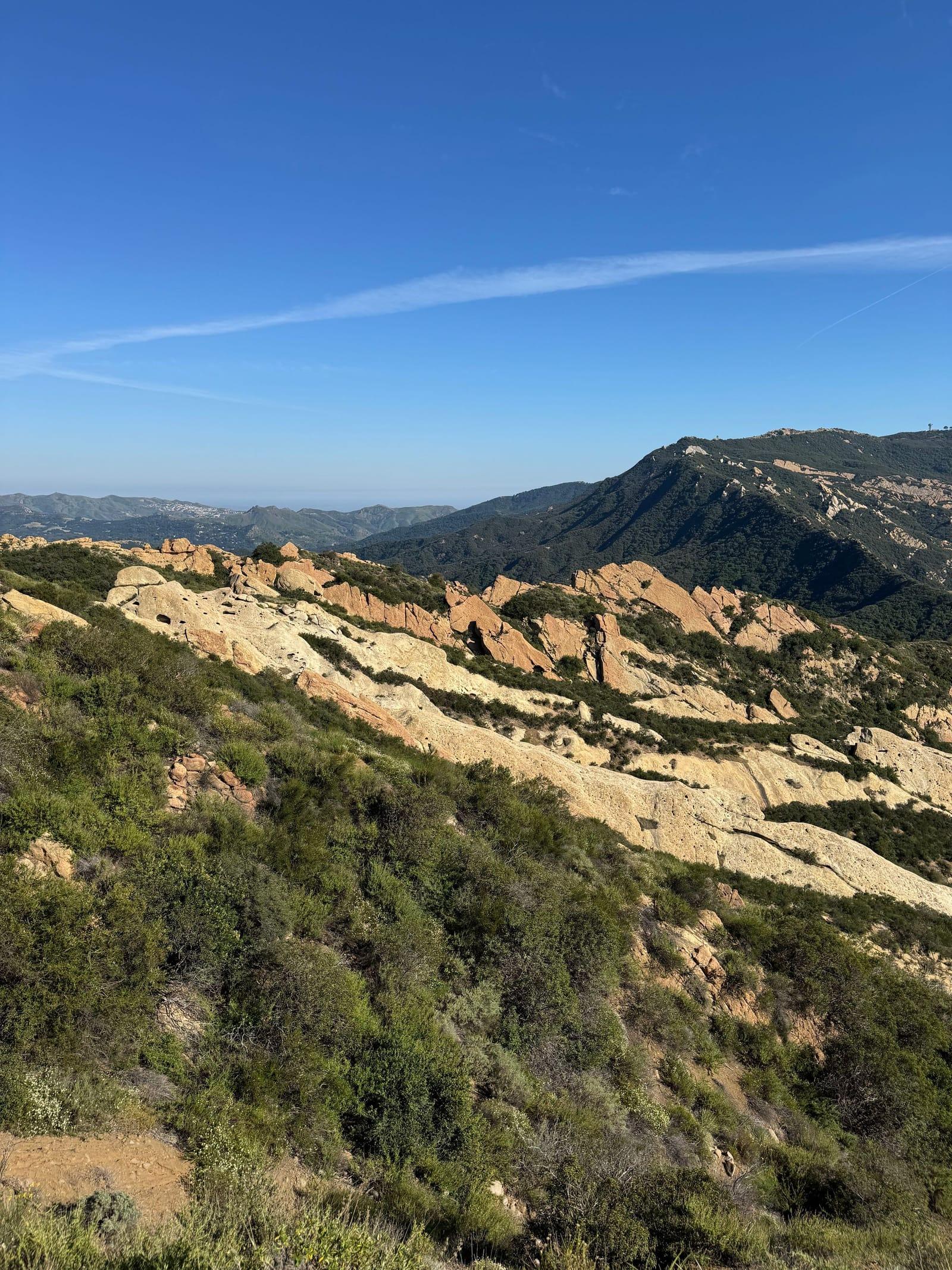 Sandstone ridges and chaparral in the mountains above Malibu