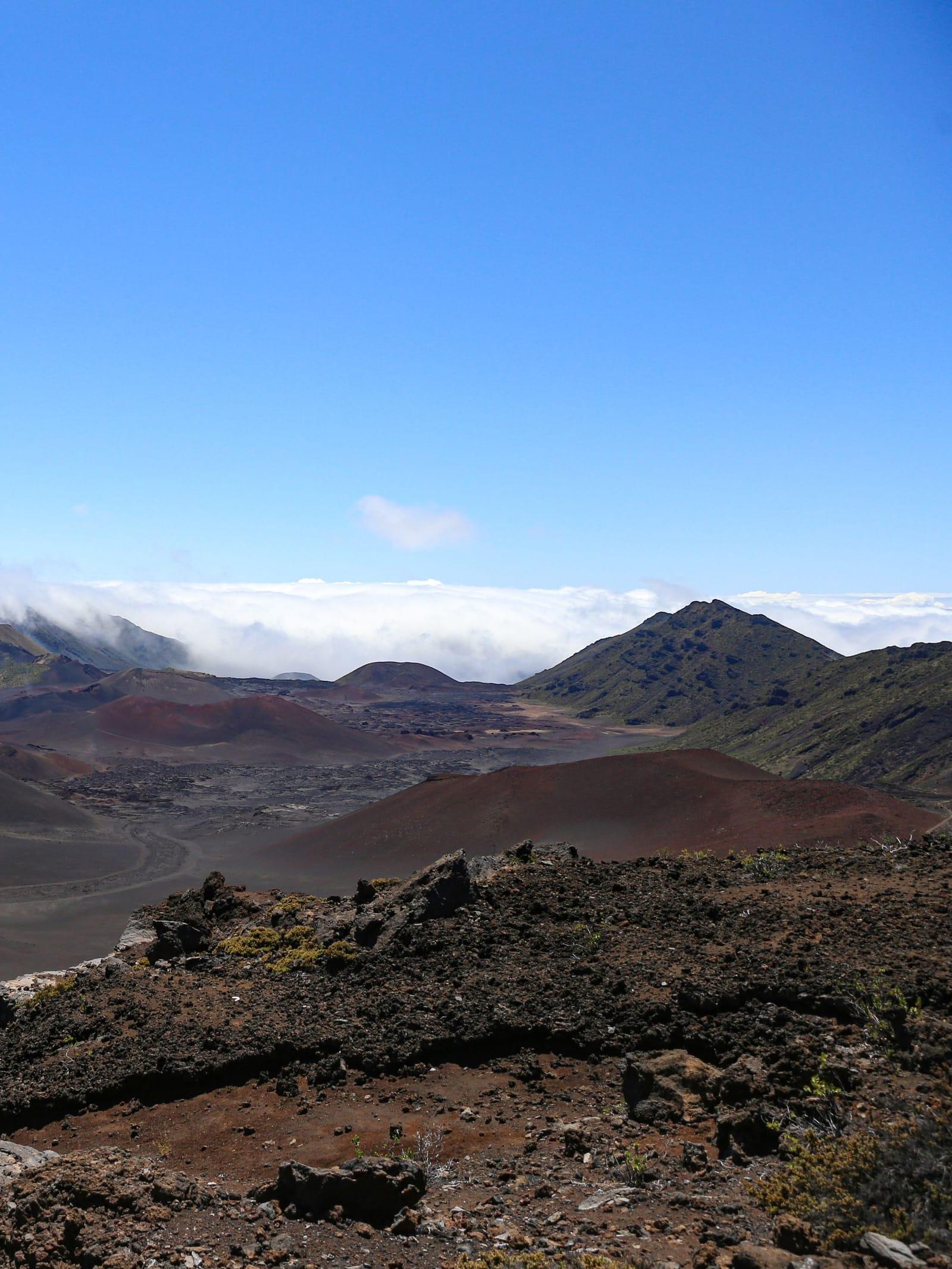 The volcanic crater of Haleakala under a clear blue sky