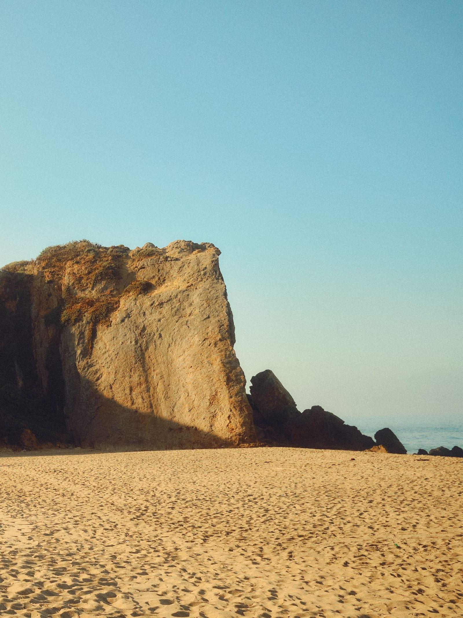 The cliffs of Point Dume rising above a wide sand beach